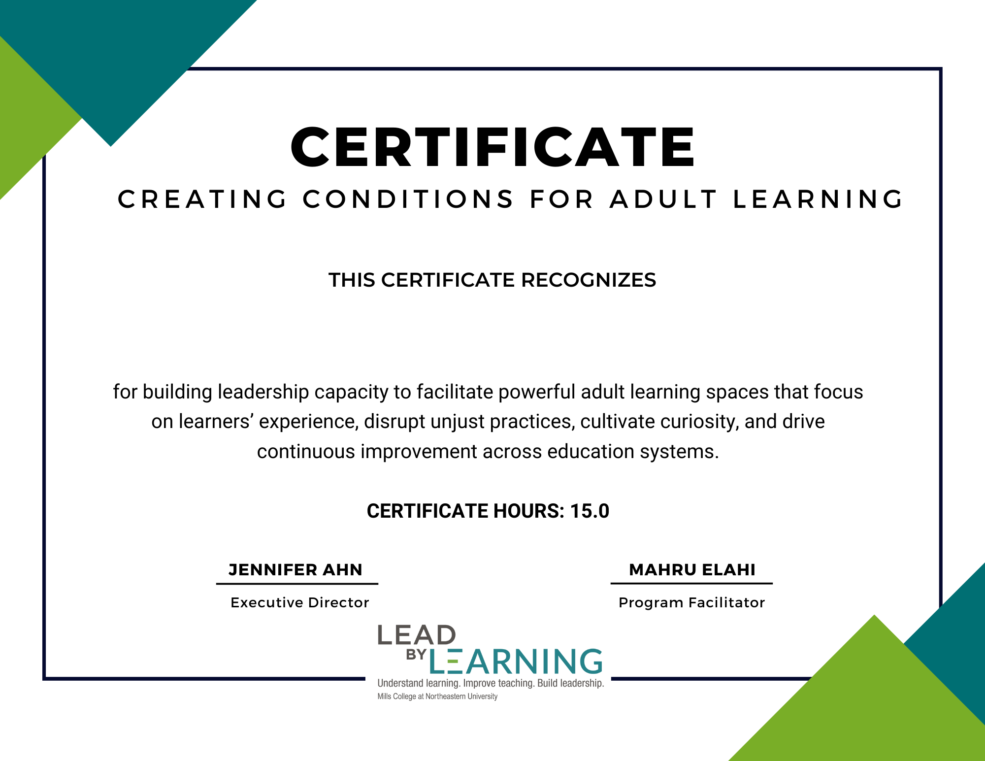 Cohort 4 Spring 2024- Adult Learning Certificate 